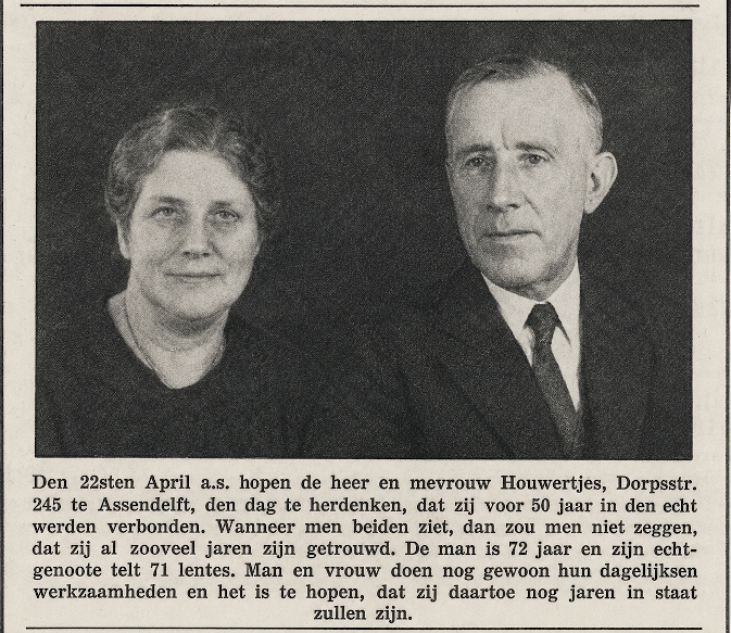 Jan Houwertjes en Lijntje Troost 50 jaar getrouwd